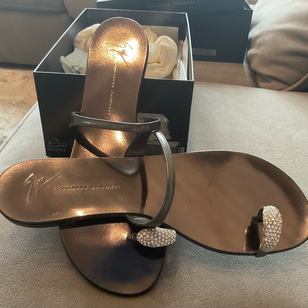 Giuseppe Zanotti Pewter Sandals with Crystal Embellishments